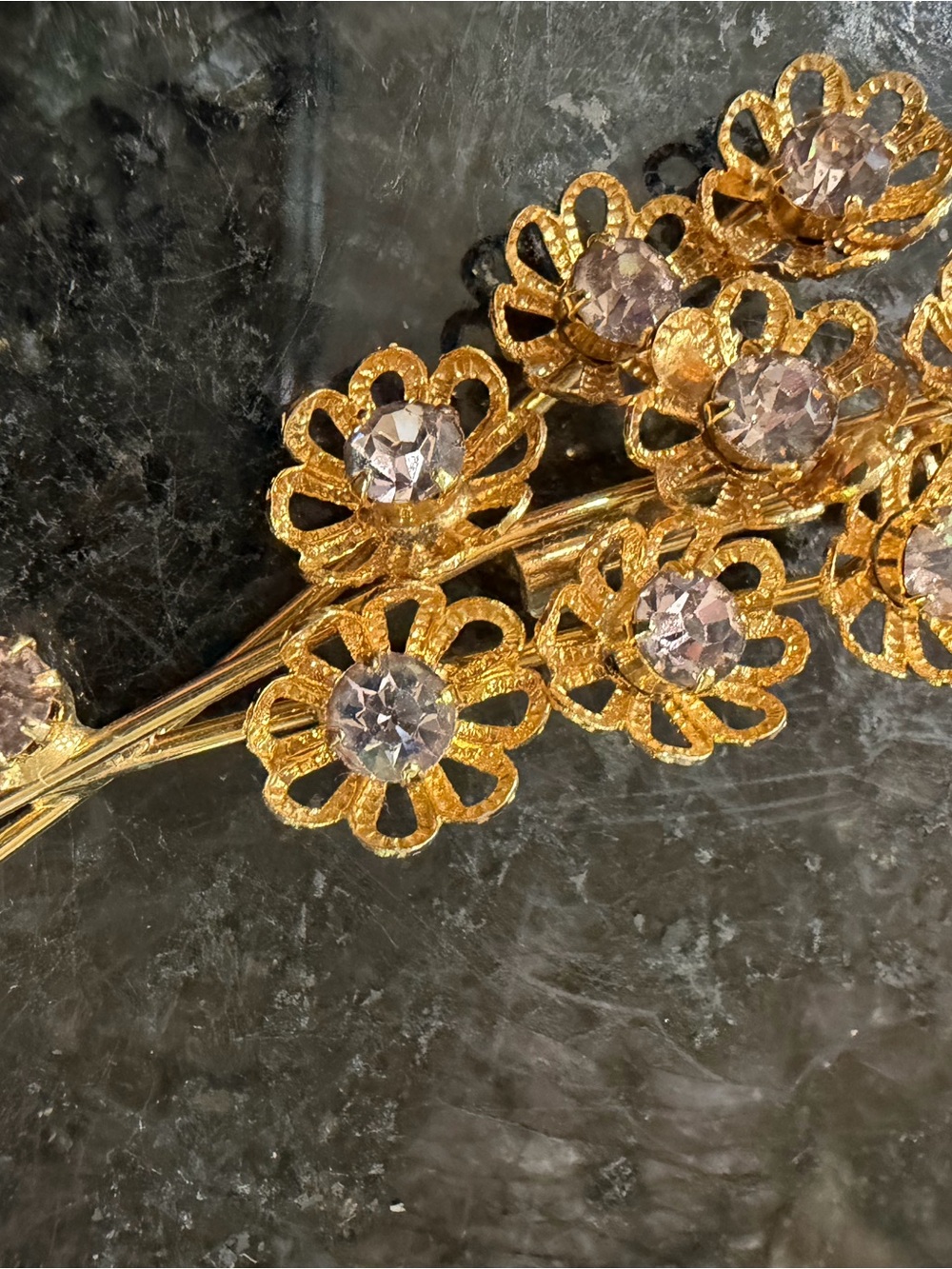 Gold Floral Crystal Brooch - Gold and Light Pink